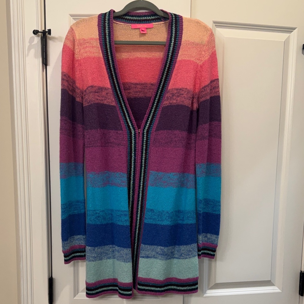 Lilly Pulitzer Striped Open-Front Cardigan in Pink, Purple, Teal & Blue